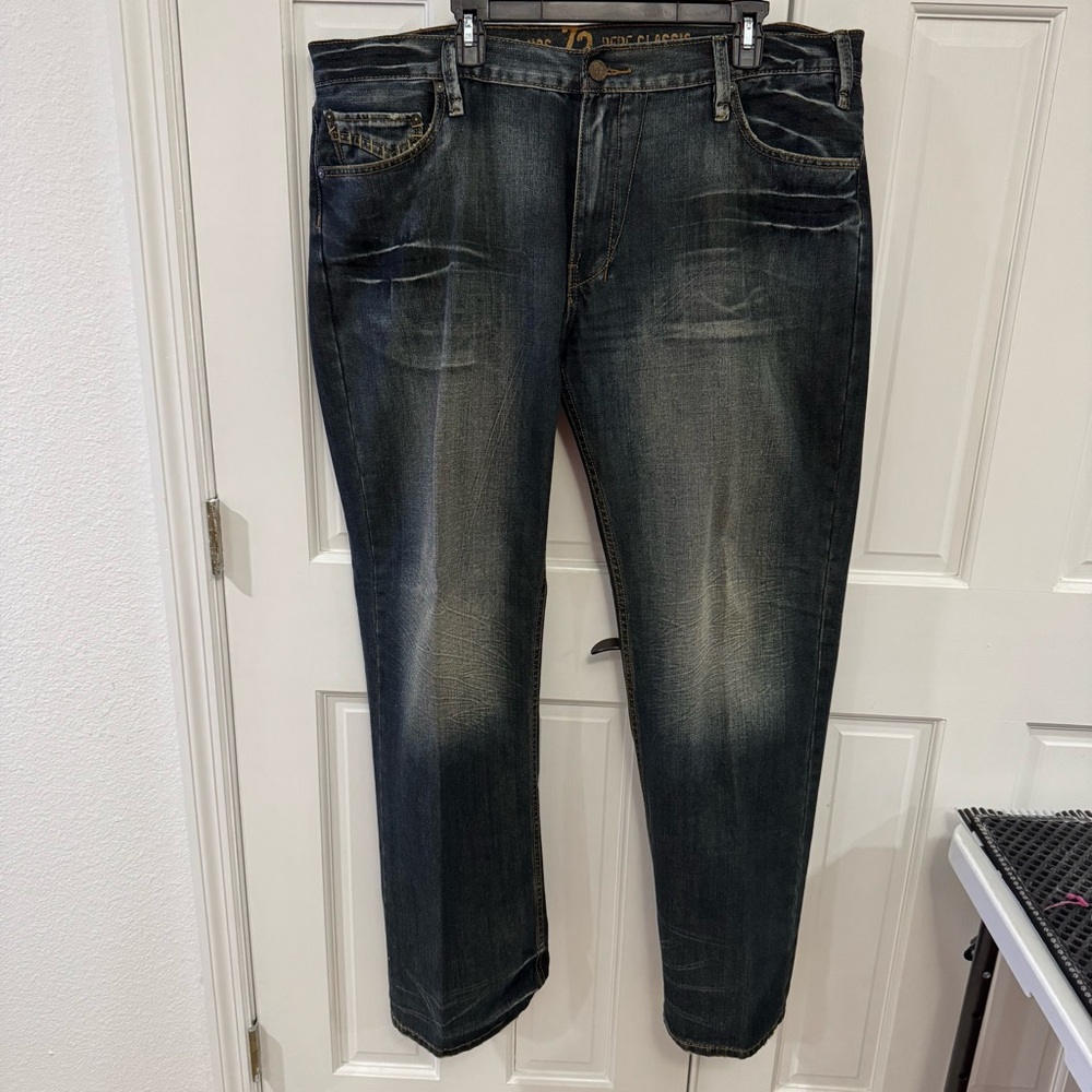 Rare Vintage Pepe Jeans London – Size 42x34 – Leather-Look Pocket Western Denim